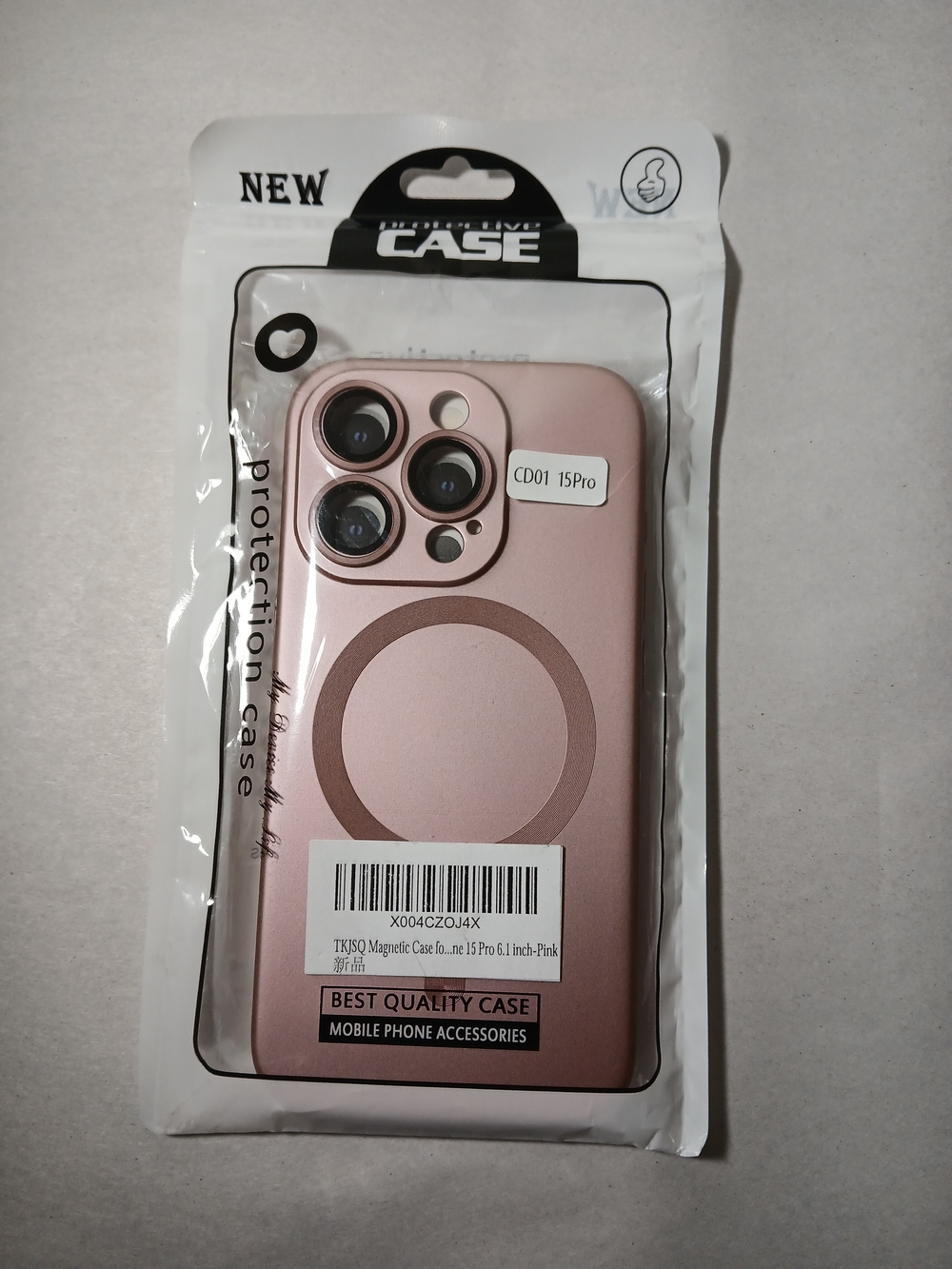 Magnetic-Compatible Pink Protective Case for iPhone 15 Pro